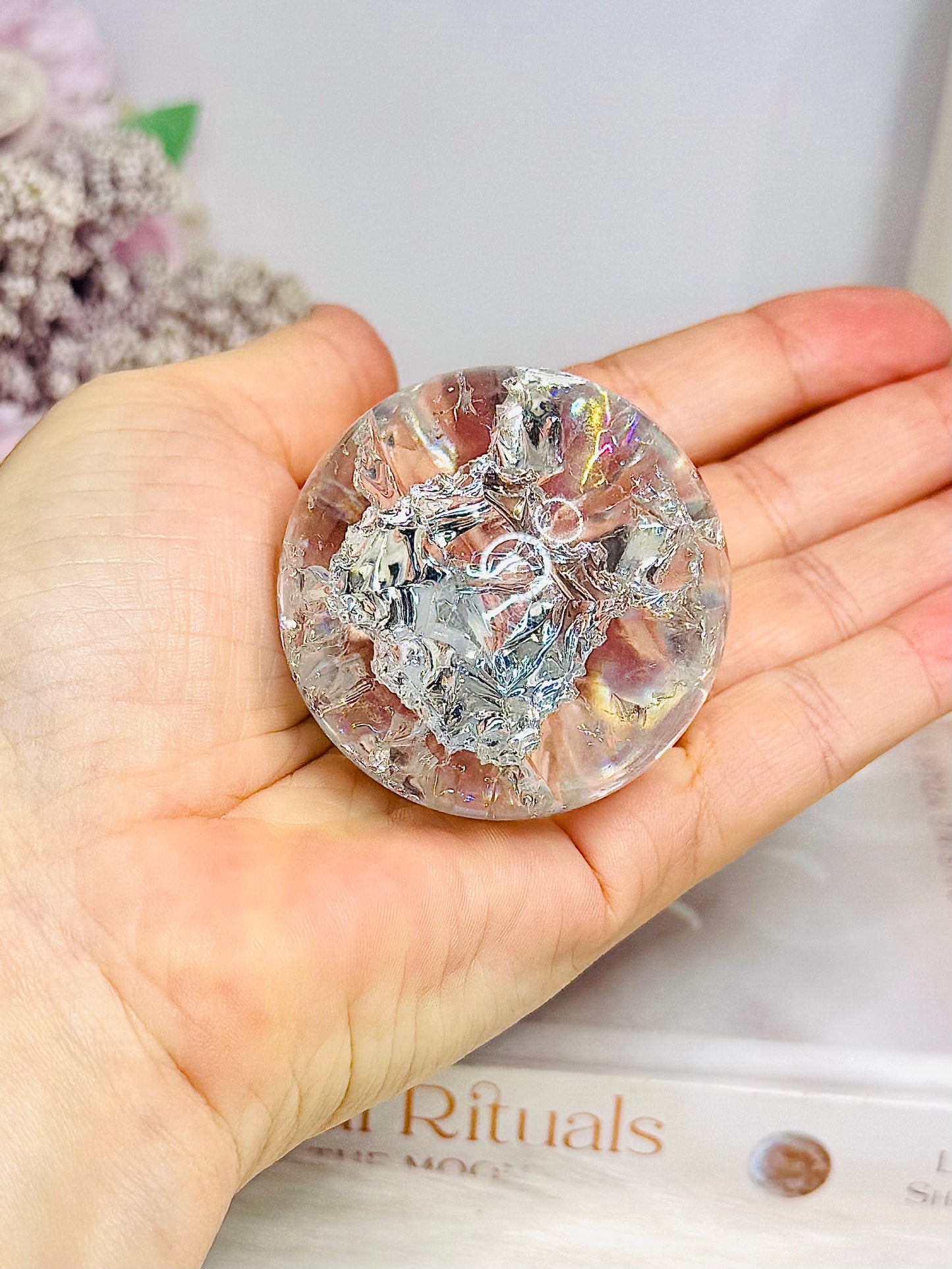 Fire & Ice Crackle Quartz Sphere On Stand 145g