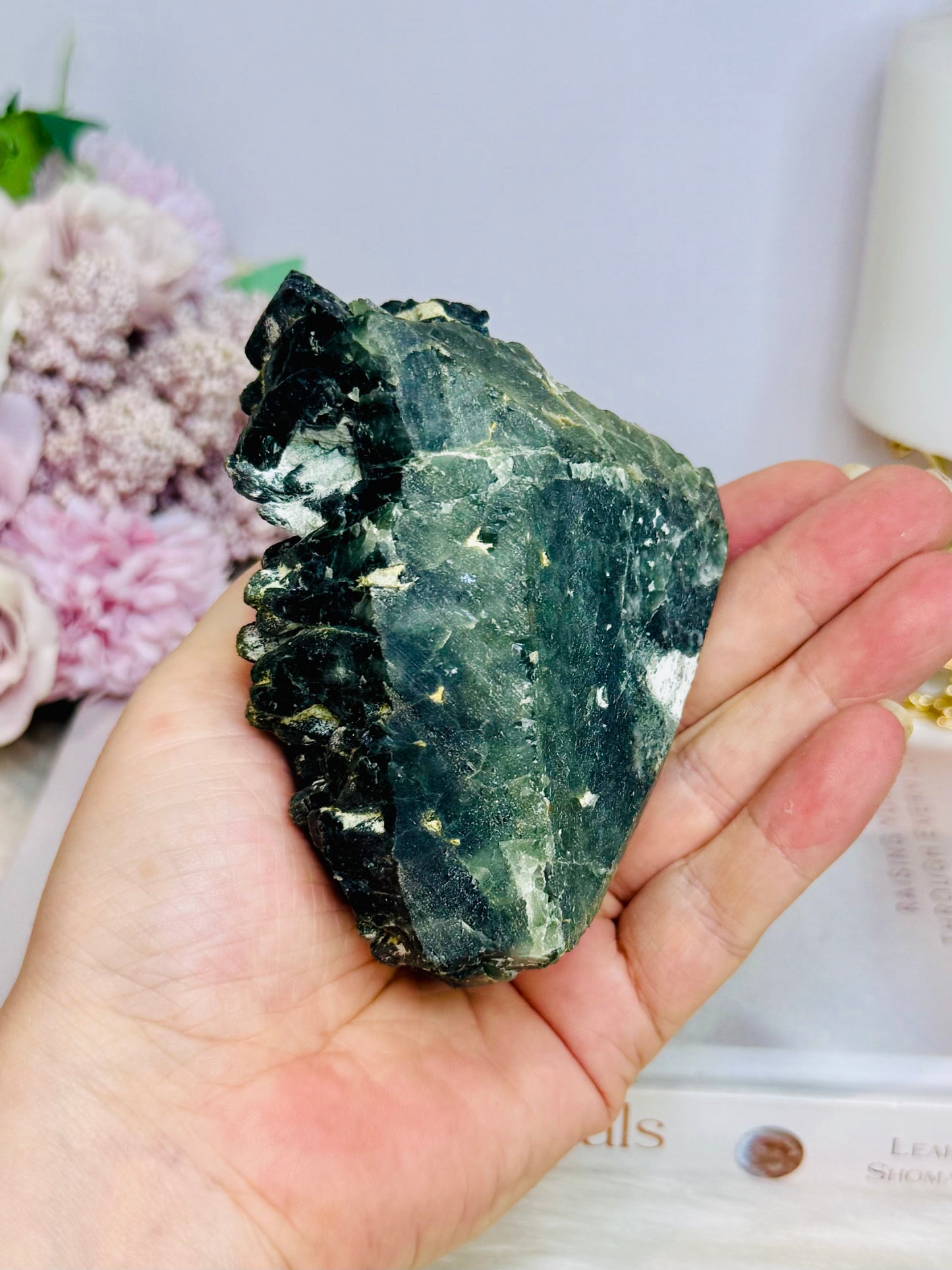 A Collectors Piece ~ Rare High Grade Green Hedenbergite Quartz Crystal Cluster 9.5cm 367g