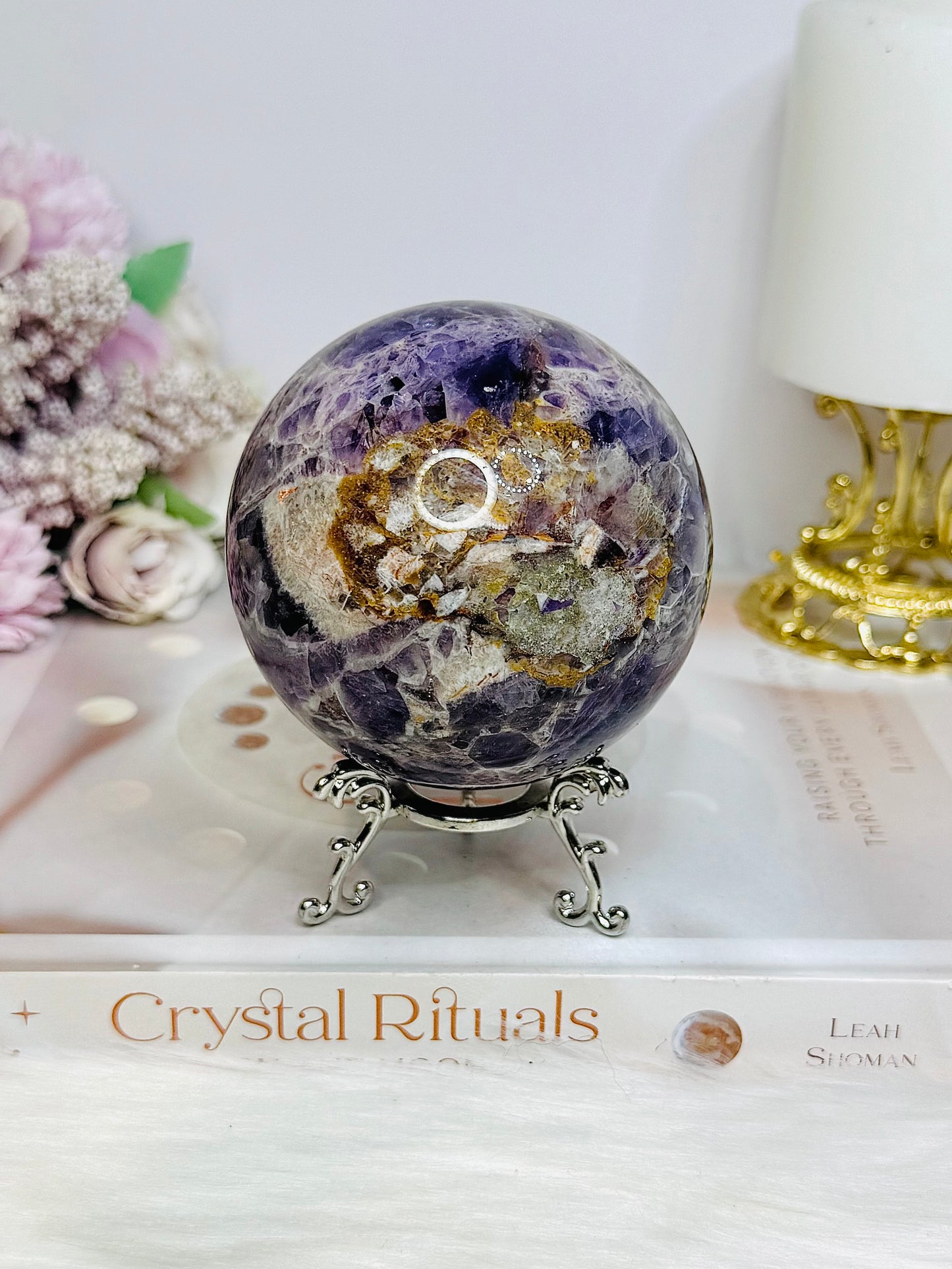 Large Chevron Amethyst Sphere on Stand 607g