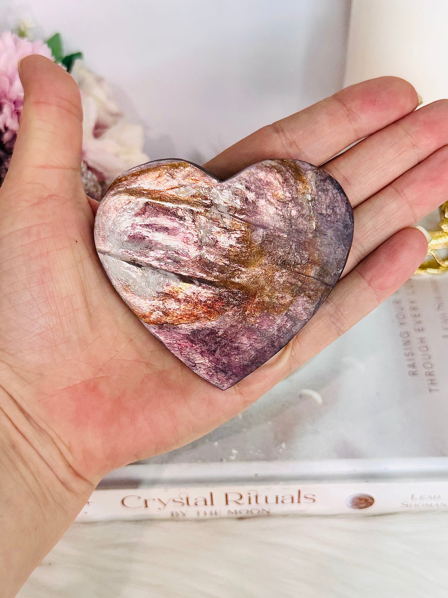 Divine Large 8cm Purple Mica Shiny Heart On Stand