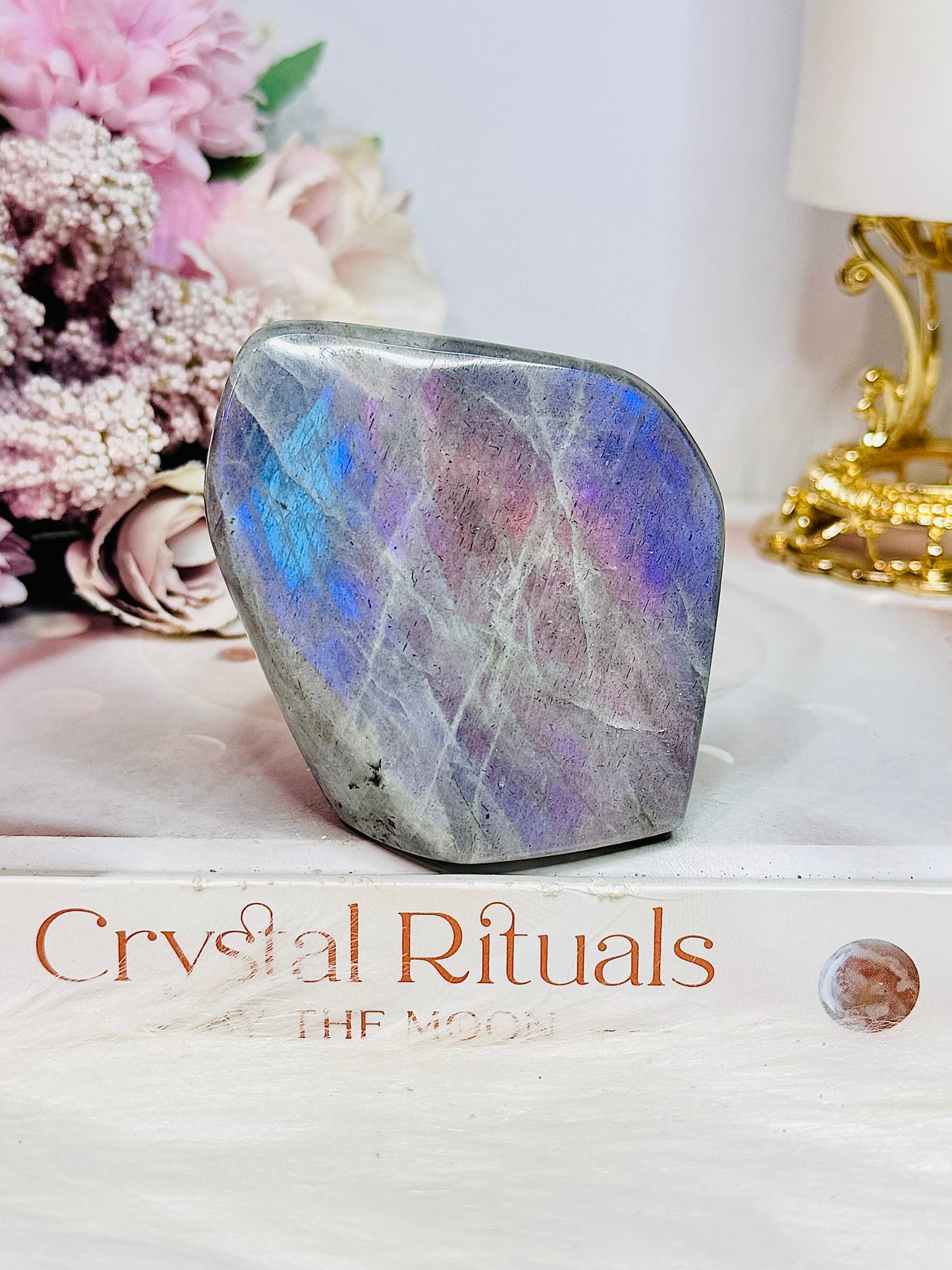 Natural Labradorite Polished Freeform With Gorgeous Pink Purple & Blue Flash 7cm