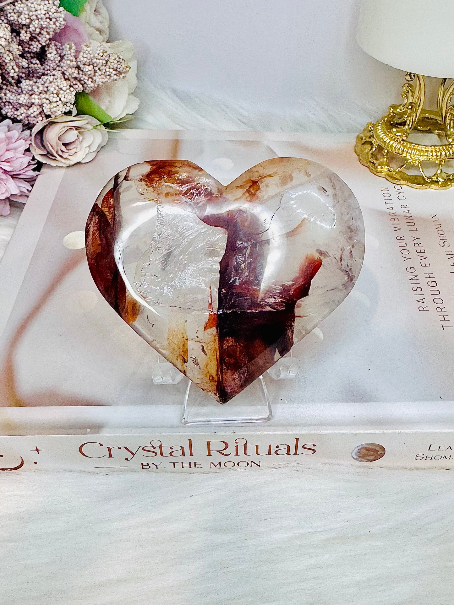 High Grade Fire Quartz Heart On Stand