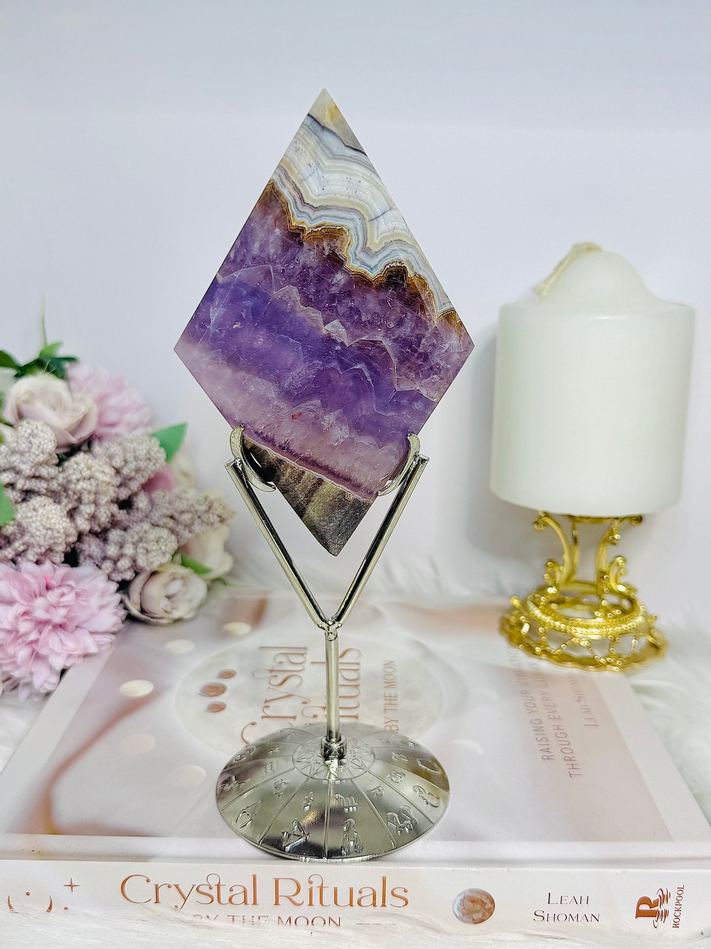 Crazy Lace Amethyst Diamond on Stand 19.5cm