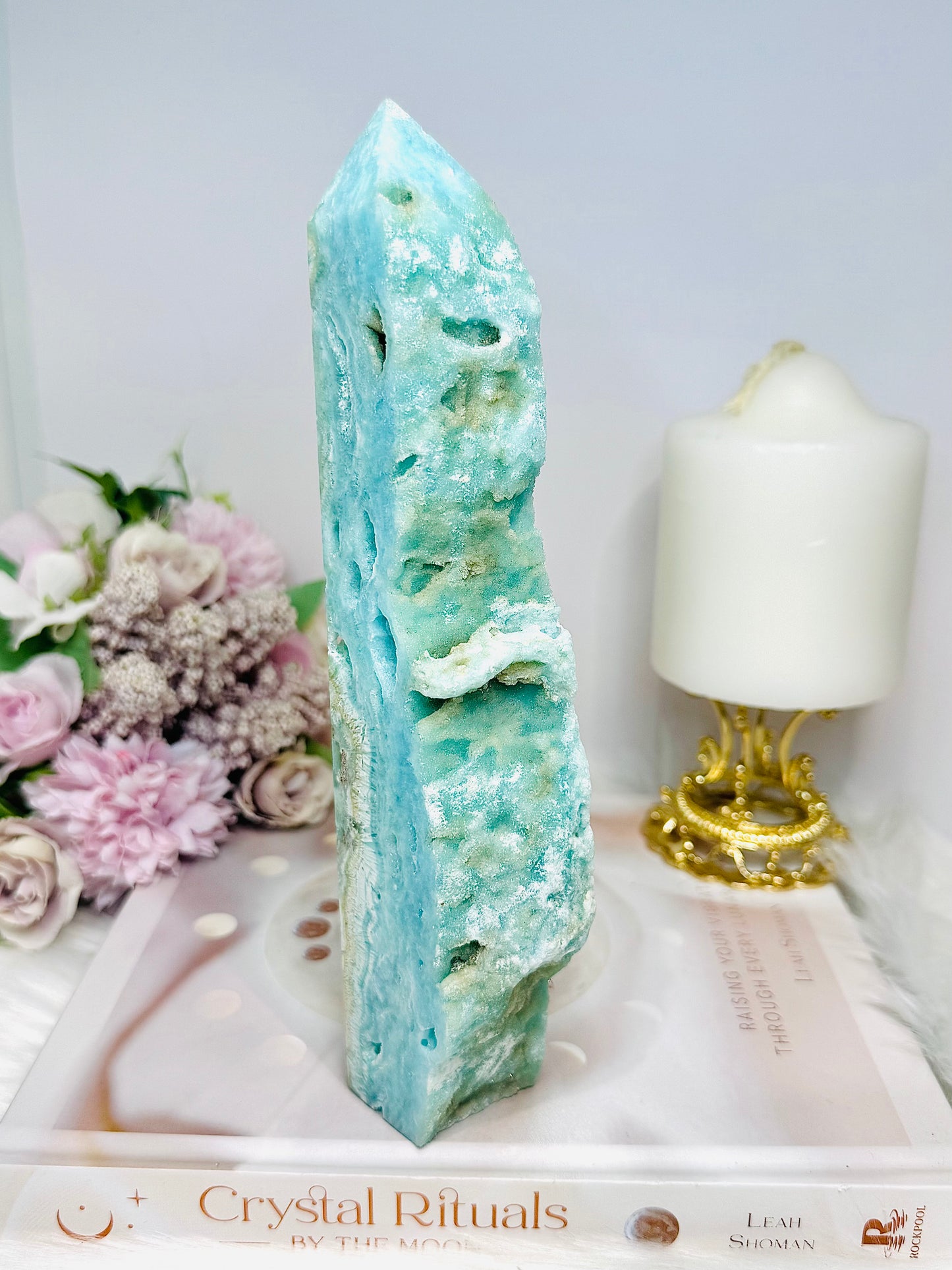 Large Blue Hemimorphite Druzy Tower 21cm