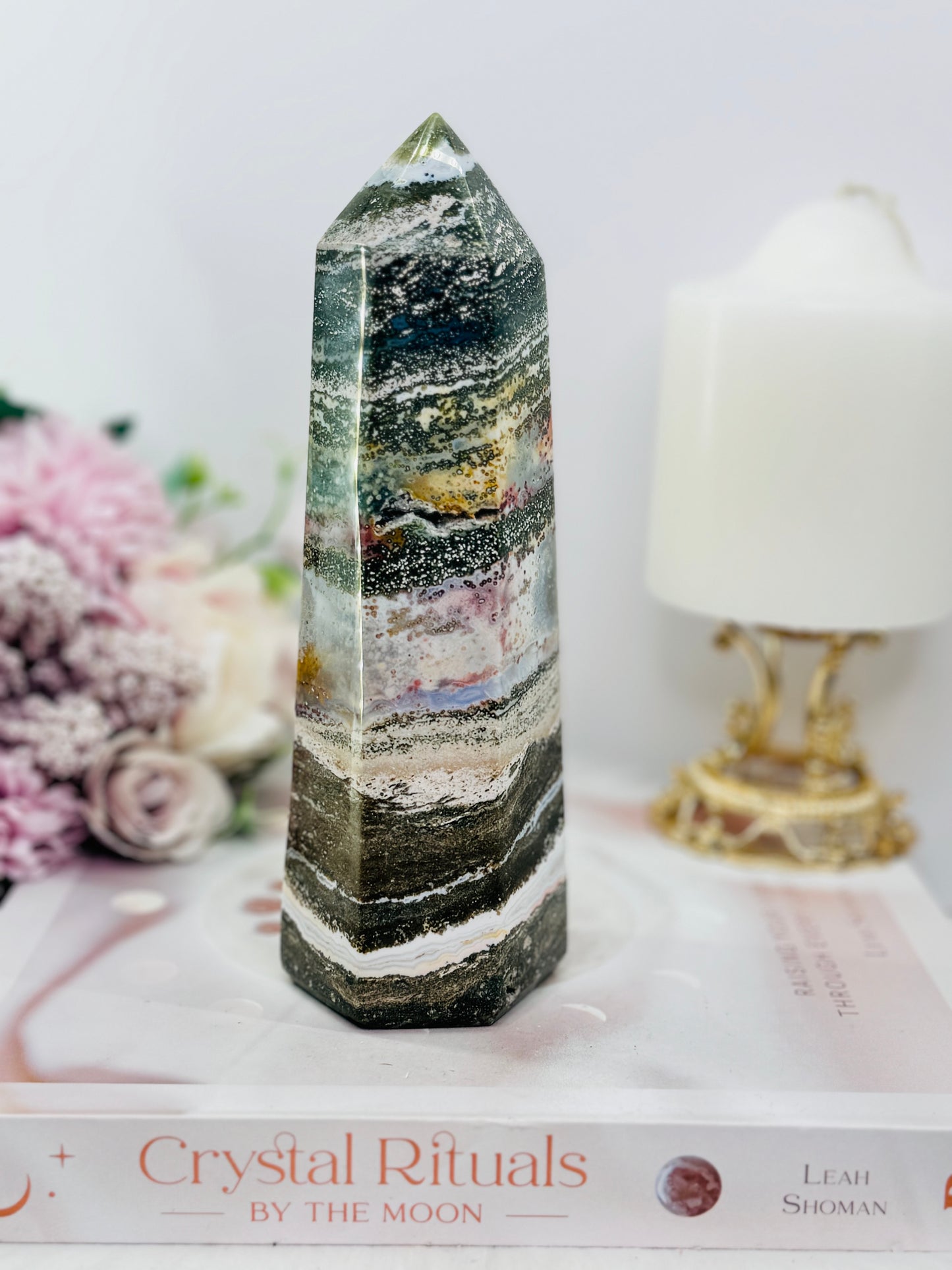 Large 729gram Natural Ocean Jasper Druzy Tower