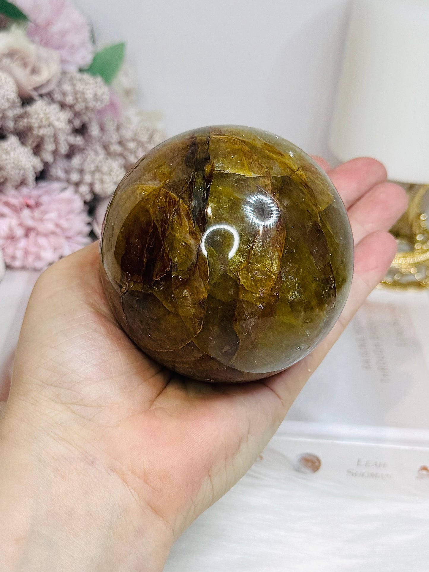 Large Hematoid Quartz Sphere On Stand 629g