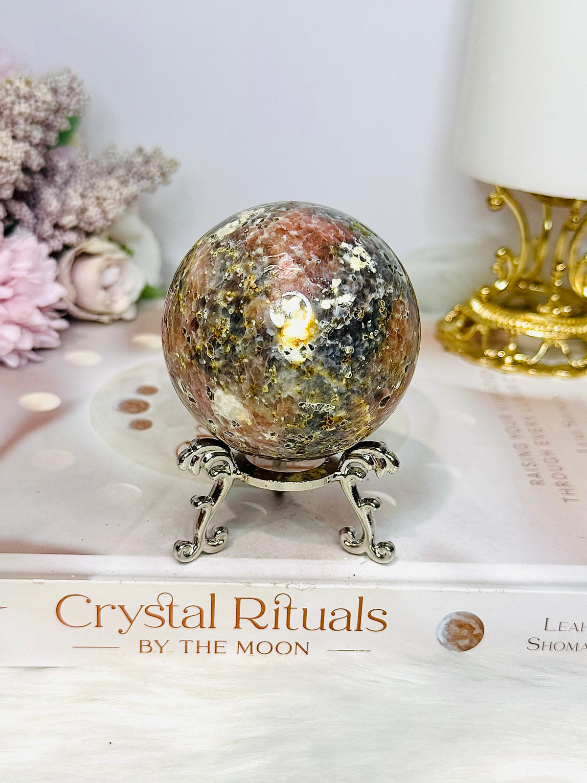 Plum Blossom Jasper Sphere on Stand 301g