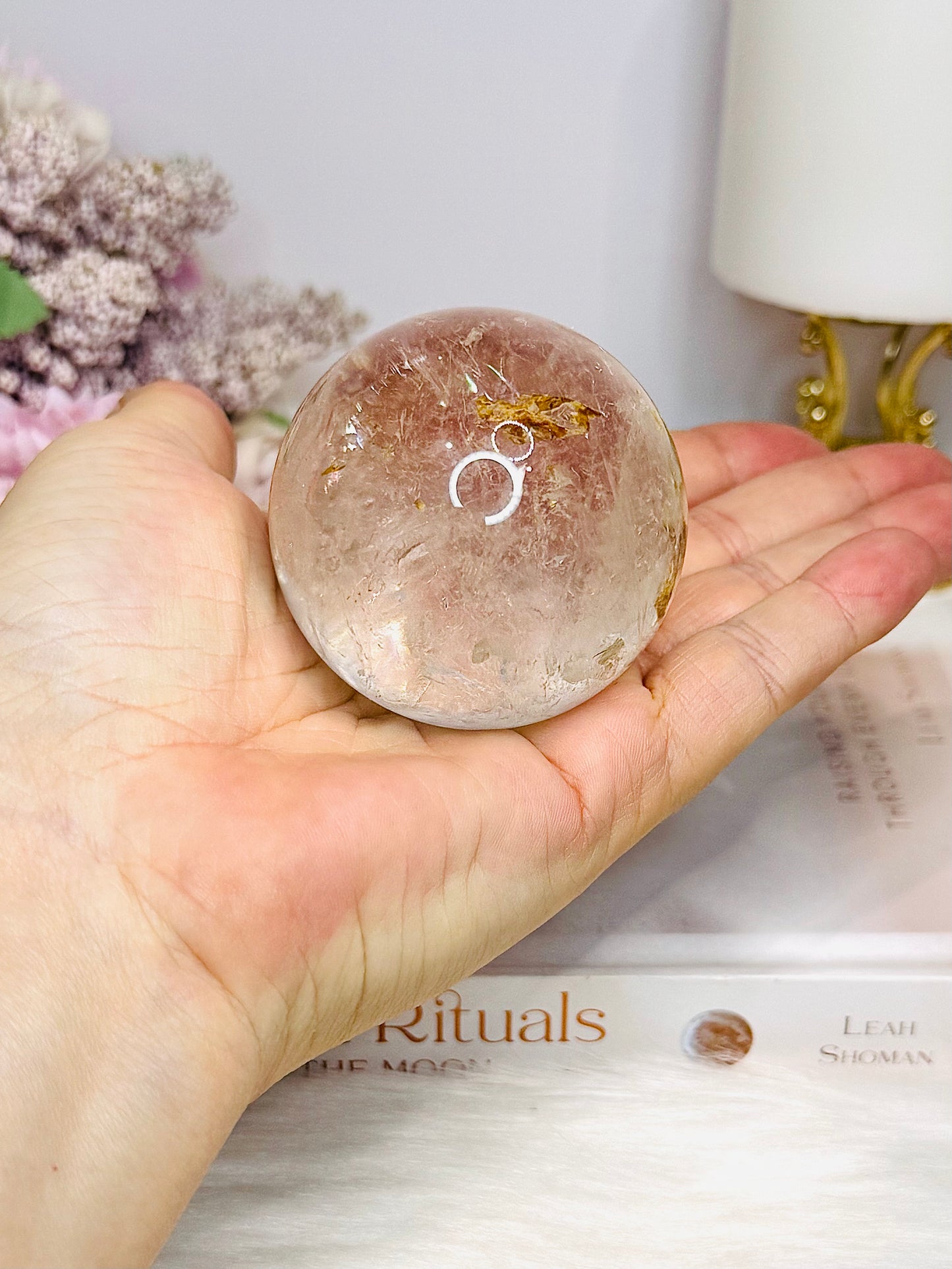 Clear Quartz Sphere With Golden Healer Inclusions 233g