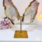 Huge 29.5cm (Inc Stand) Gorgeous Pink Amethyst Agate Wings On Gold Stand From Brazil