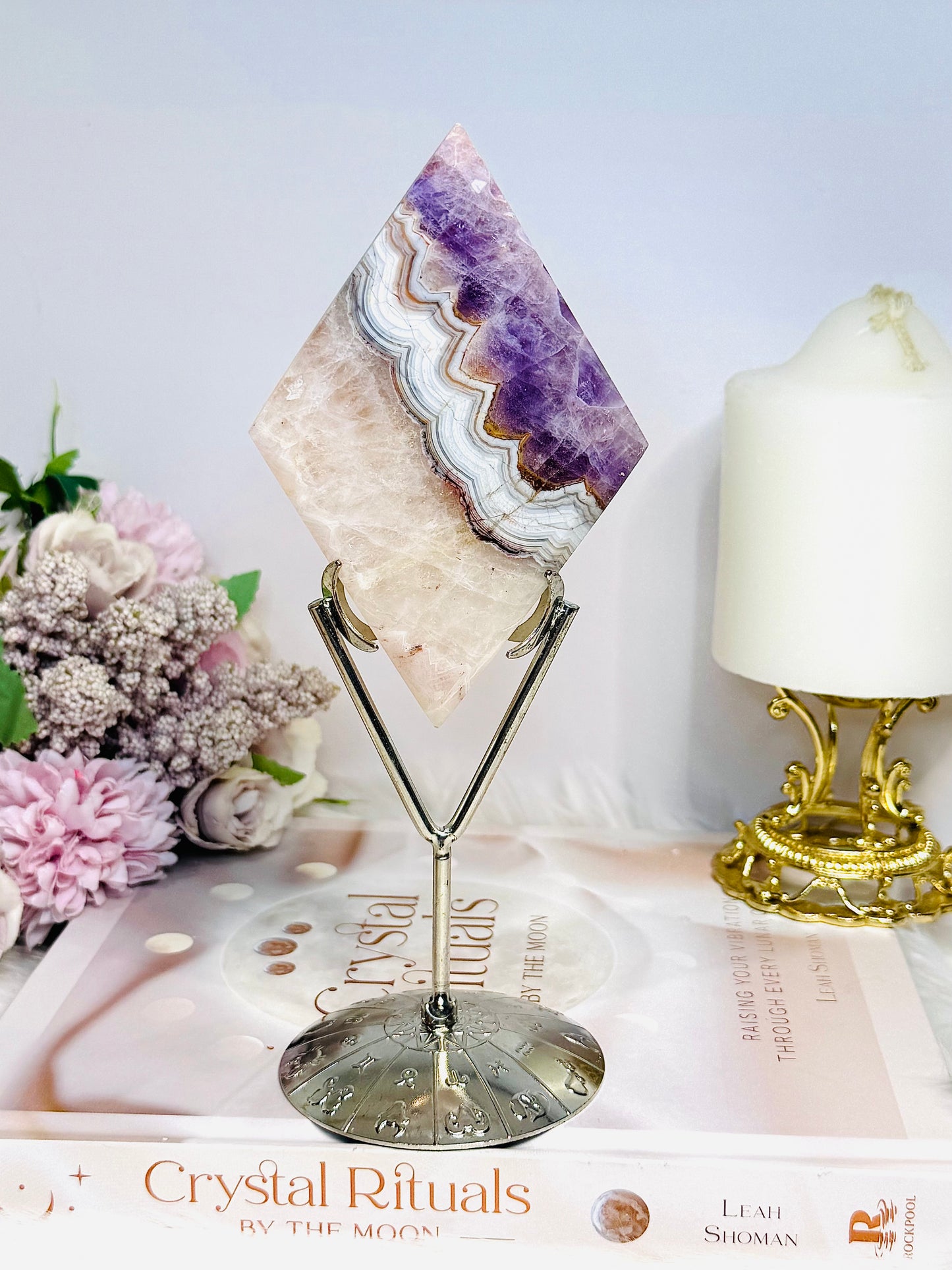Crazy Lace Amethyst Diamond on Stand 20cm