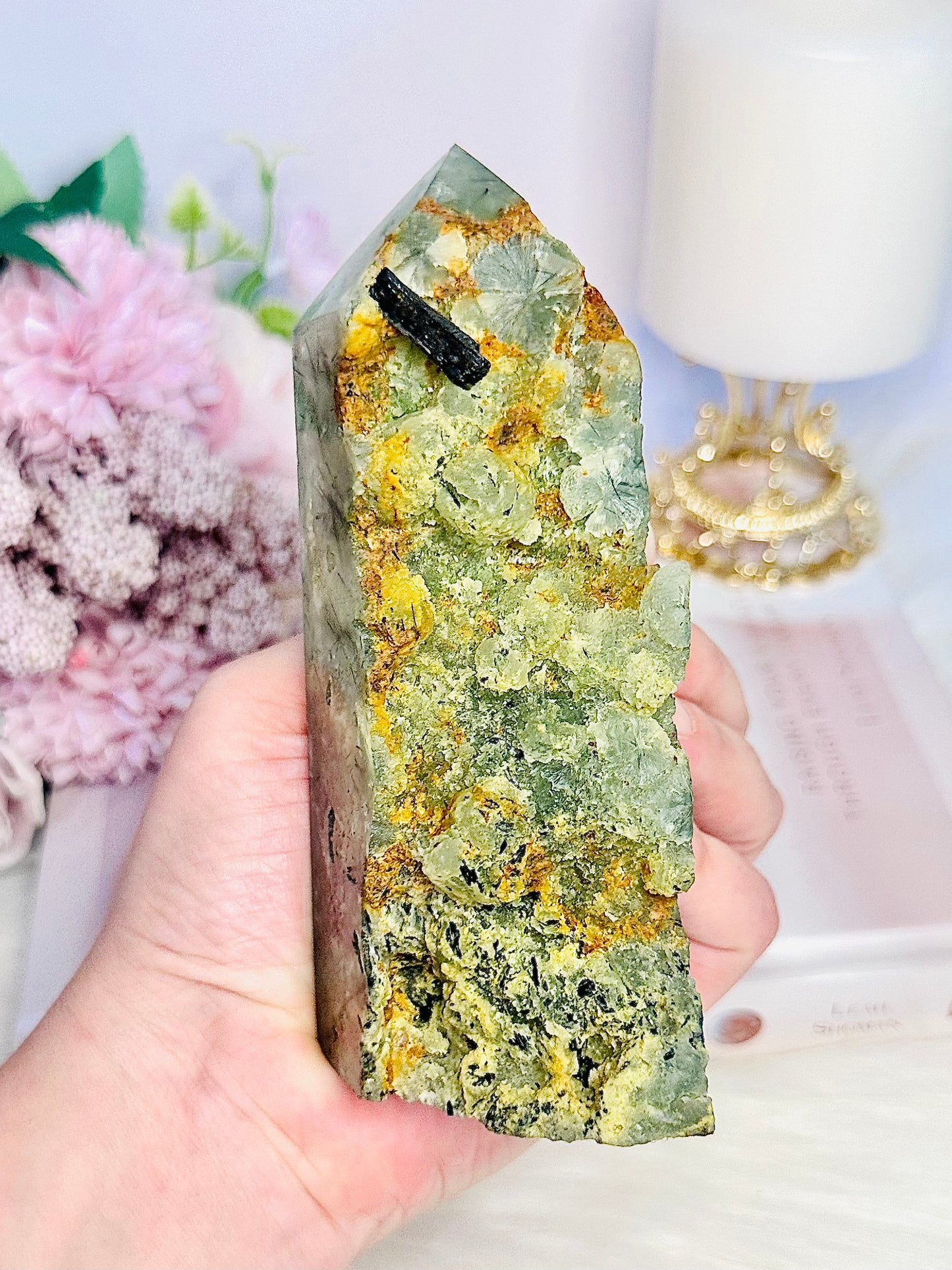What A Beauty! Stunning Green Chunky Prehnite Tower 14cm 459grams