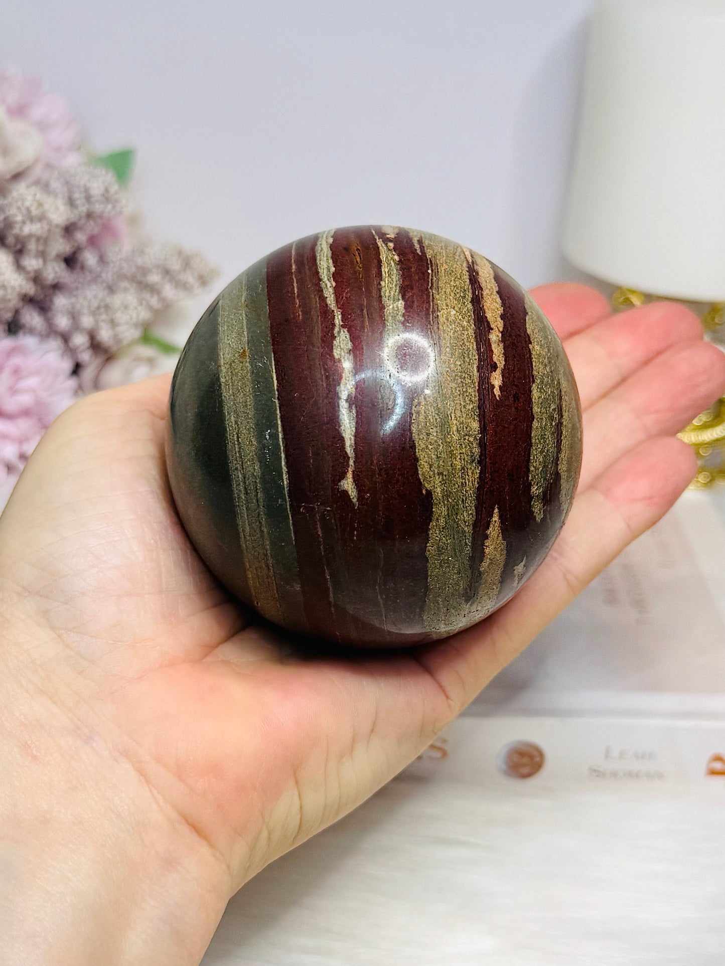 Large Zebra Rock Sphere on Stand 546g