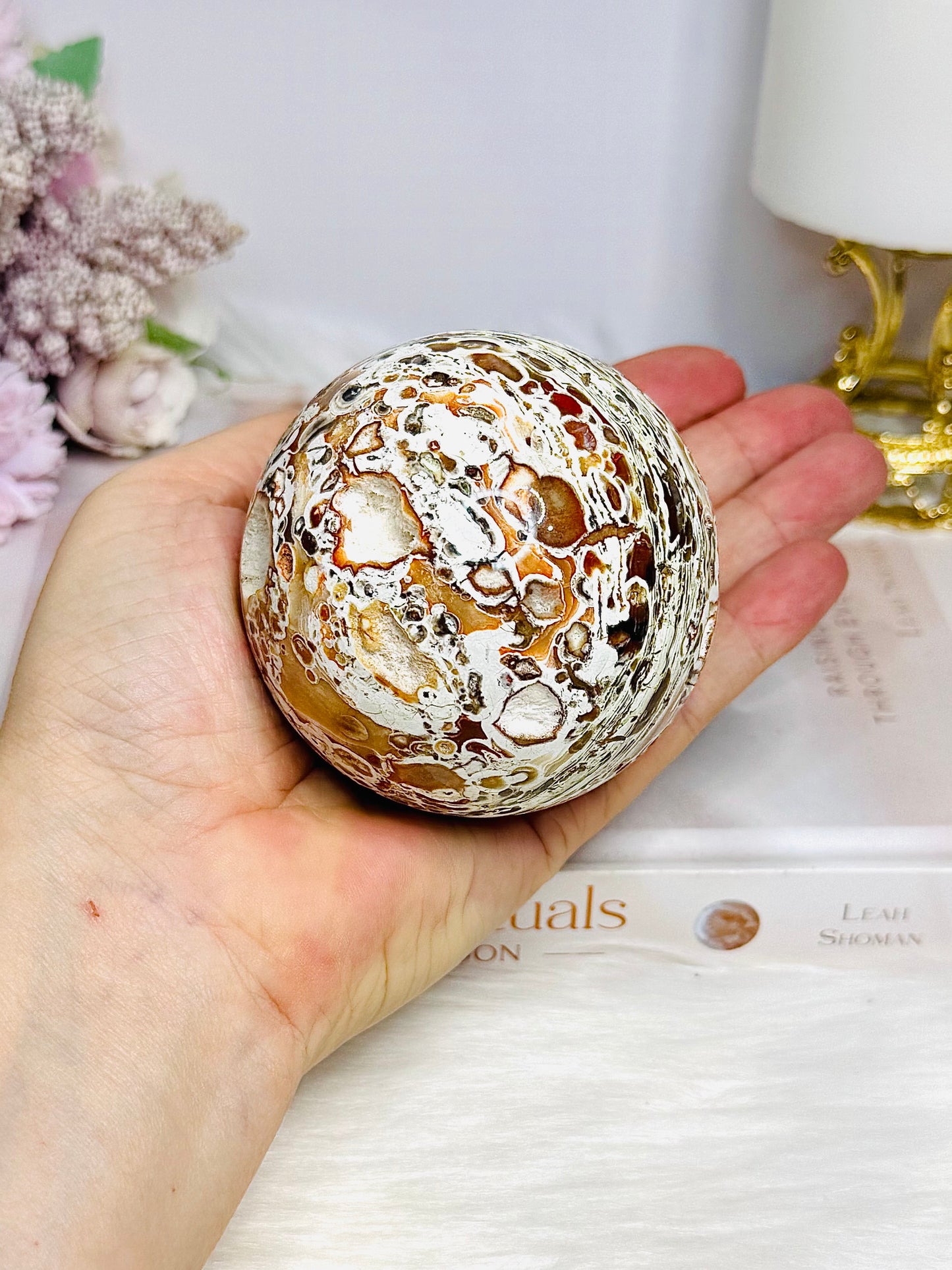 Large Money Agate Druzy Sphere on Stand 389g