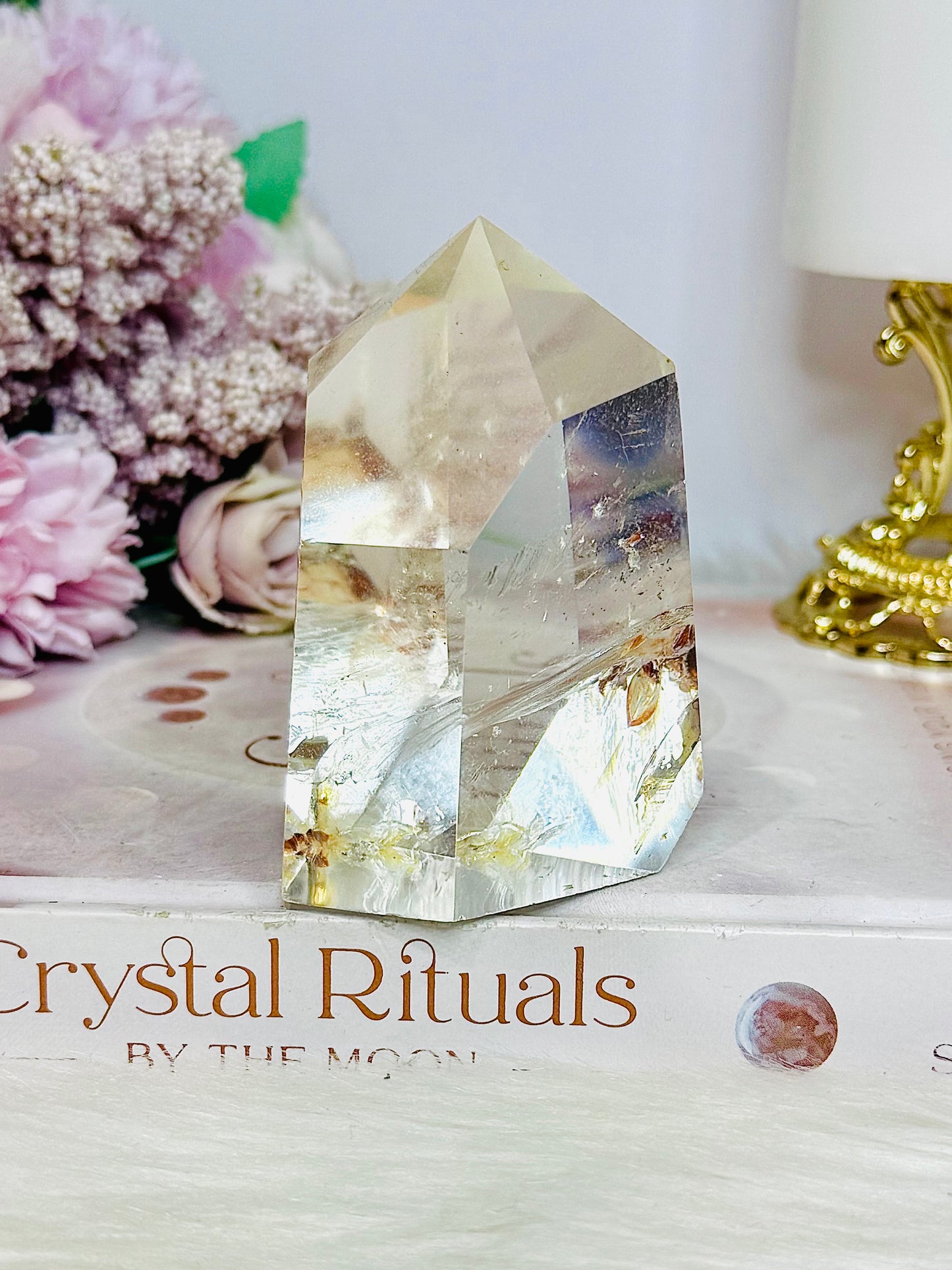 High Grade Clear Quartz Chunky Tower with Garden Quartz Inclusions 8cm 258g