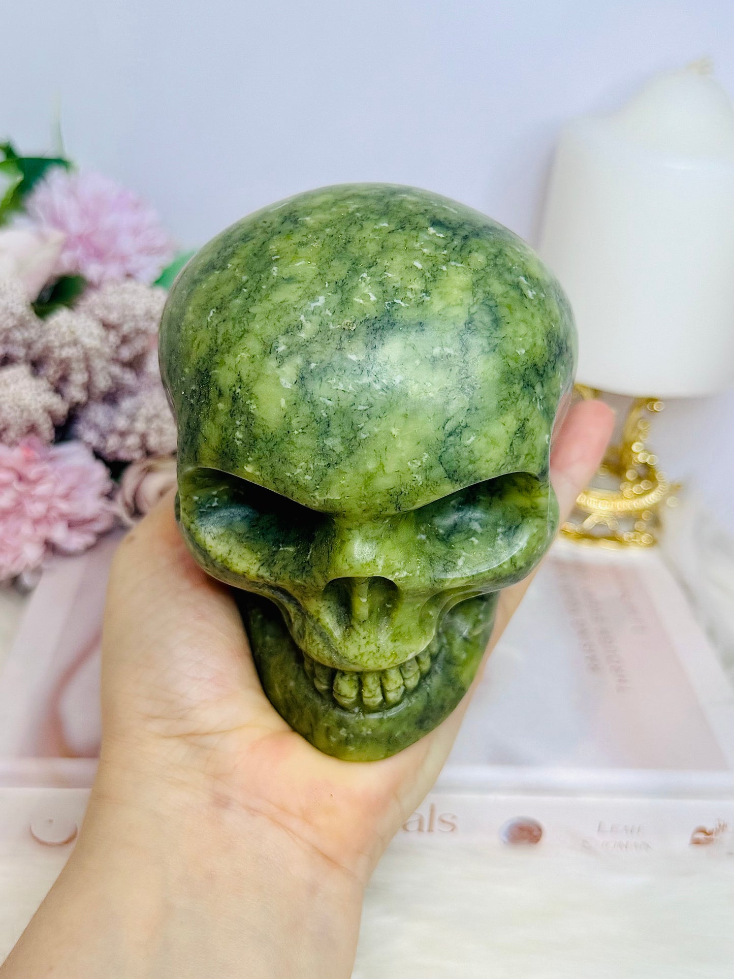 Huge Green Jade Carved Skull 1.25KG