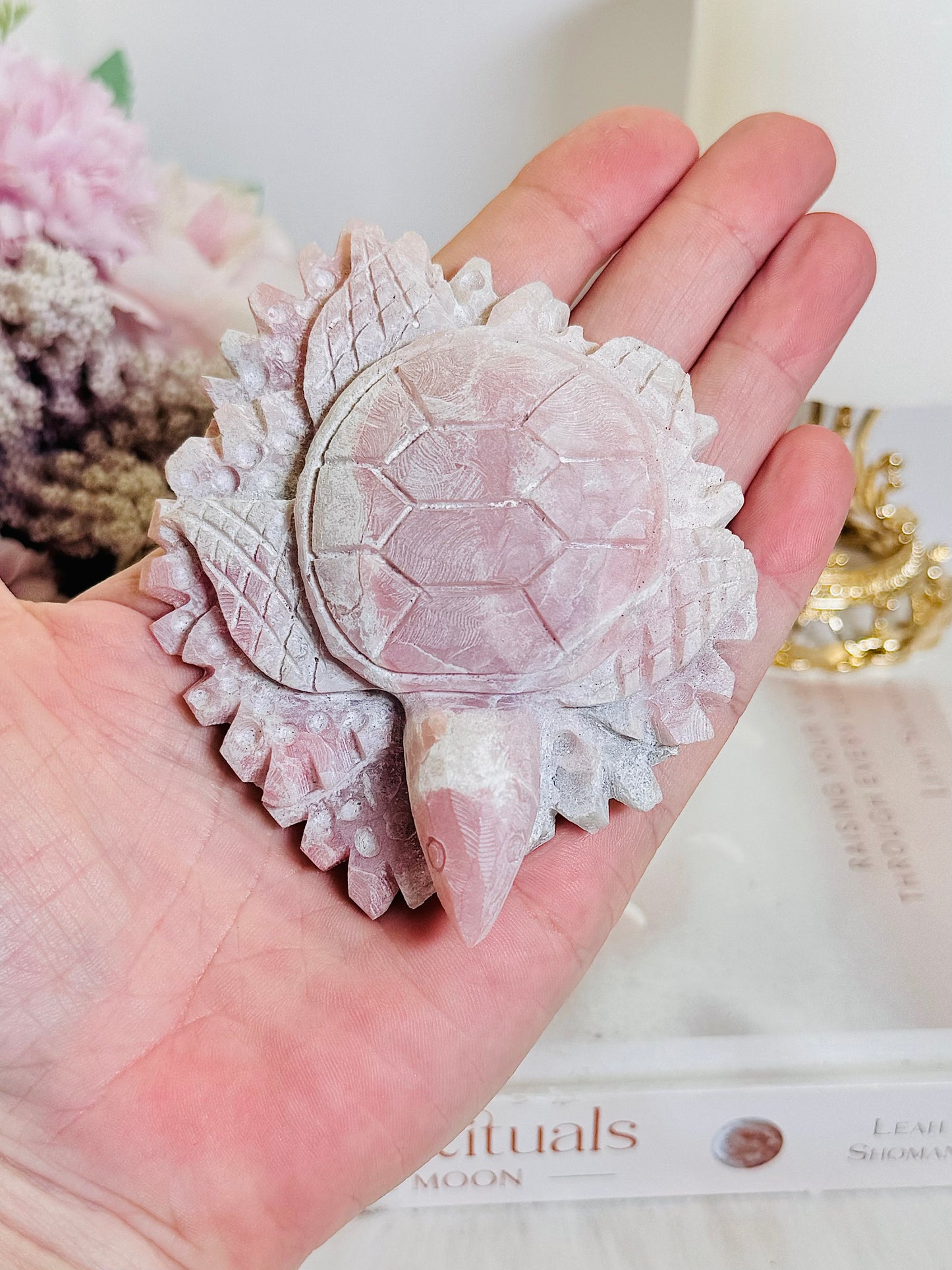 Amazing Natural Pink Opal Carved Turtle 10cm