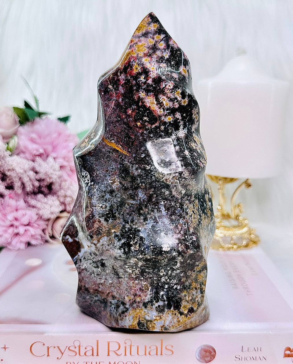 Absolutely Gorgeous Large 1.28KG 17cm Tall Jasper Carved Flame ~ Stunner Detail with Flower Like Patterns