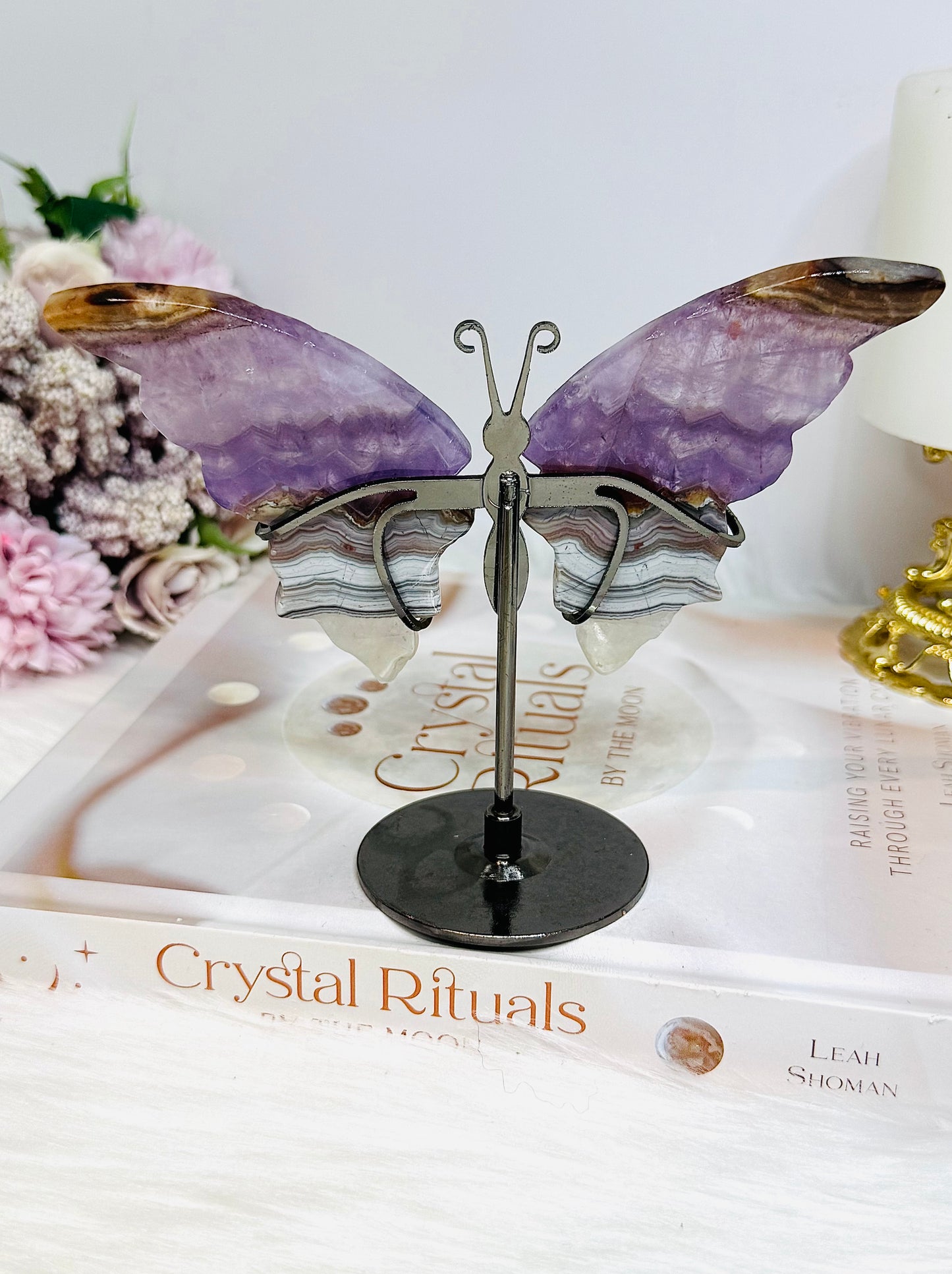 Crazy Lace Amethyst Wings on Stand 11cm