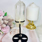 Clear Quartz Double | Twin Tower On Black Stand 17cm