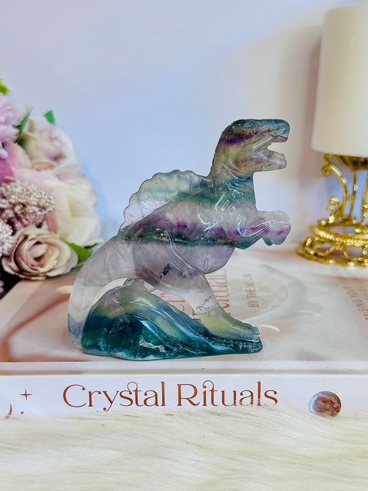 Rainbow Fluorite Dinosaur Carving 9cm