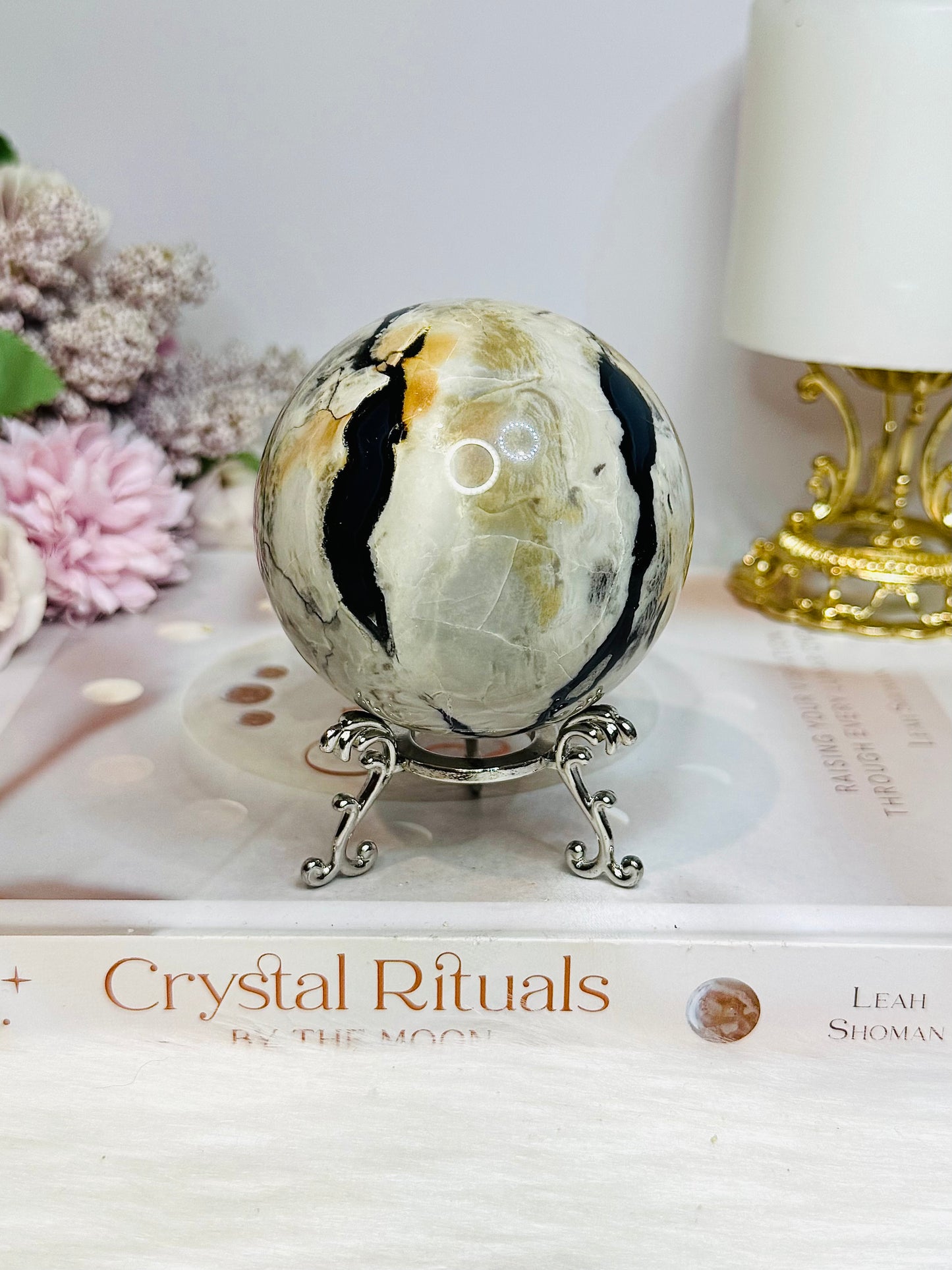 Large Volcano Agate Sphere (UV Reactive) On Stand 416g