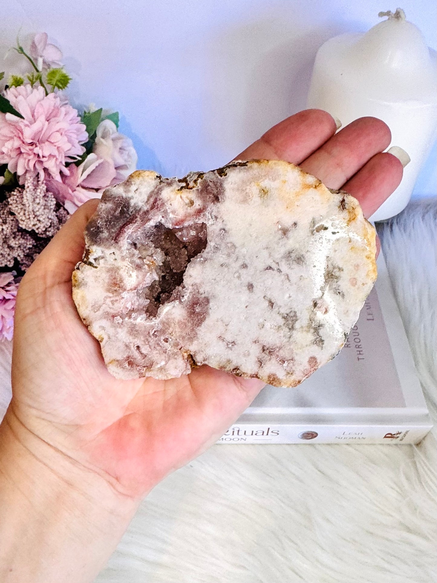 Chunky 10cm Thick Druzy Pink Amethyst Slab From Brazil