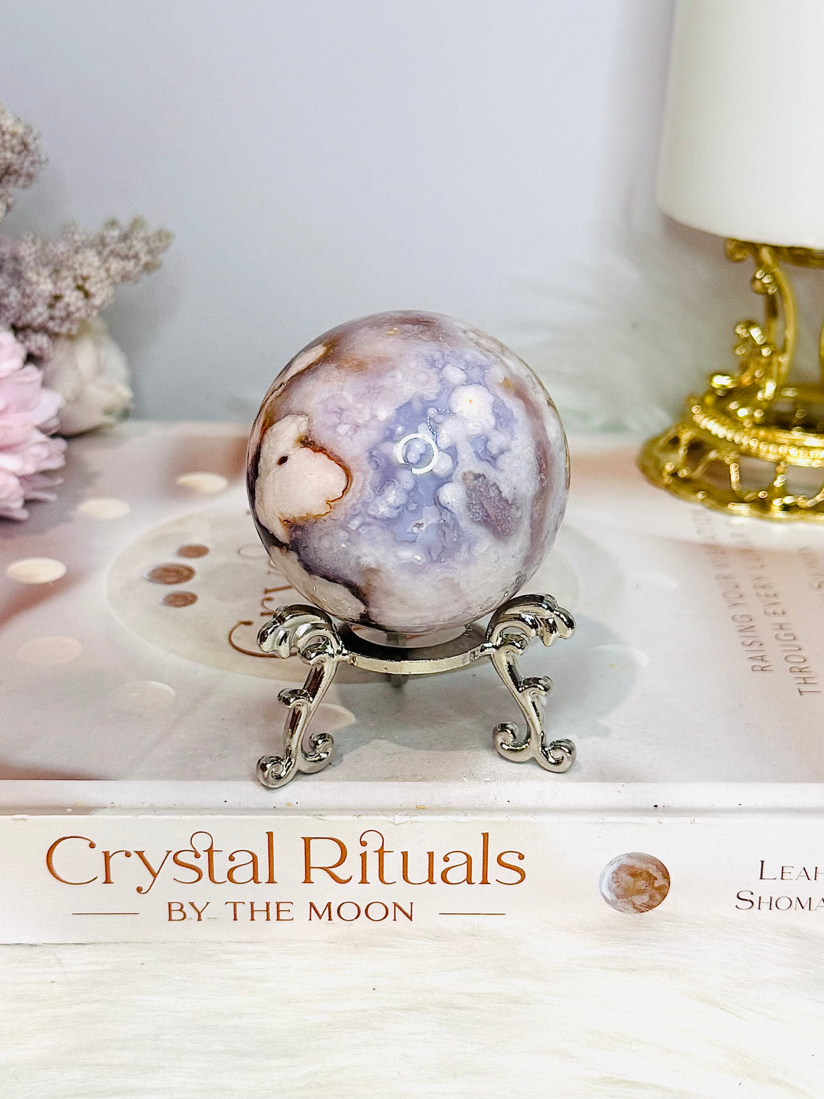 High Grade Flower Agate Sphere On Stand 195g