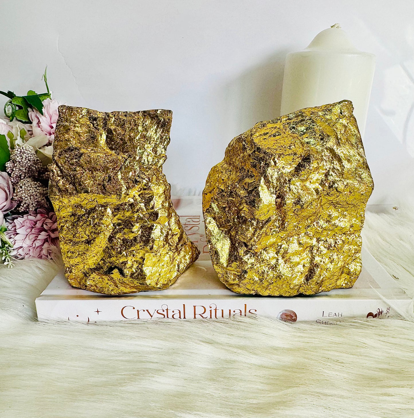 Absolutely Stunning Large Chunky 1.82KG Green Fluorite Gold Plated Book Ends