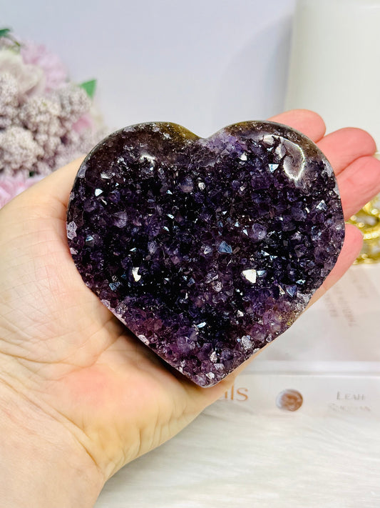 Large High Grade Amethyst Cluster Heart on Stand 414g