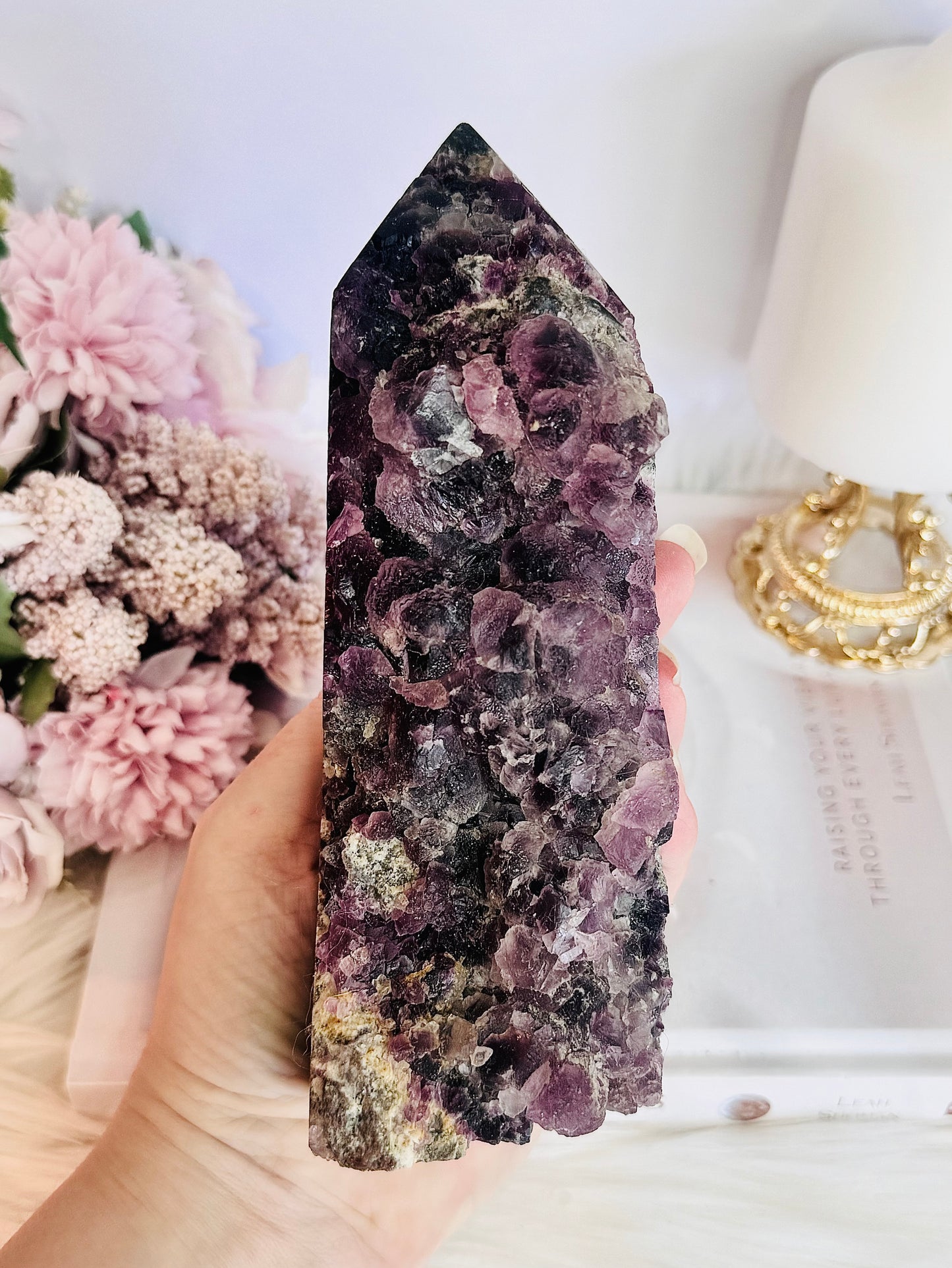 Absolutely Incredible Large Chunky 17cm Natural Druzy Purple Root Fluorite Tower