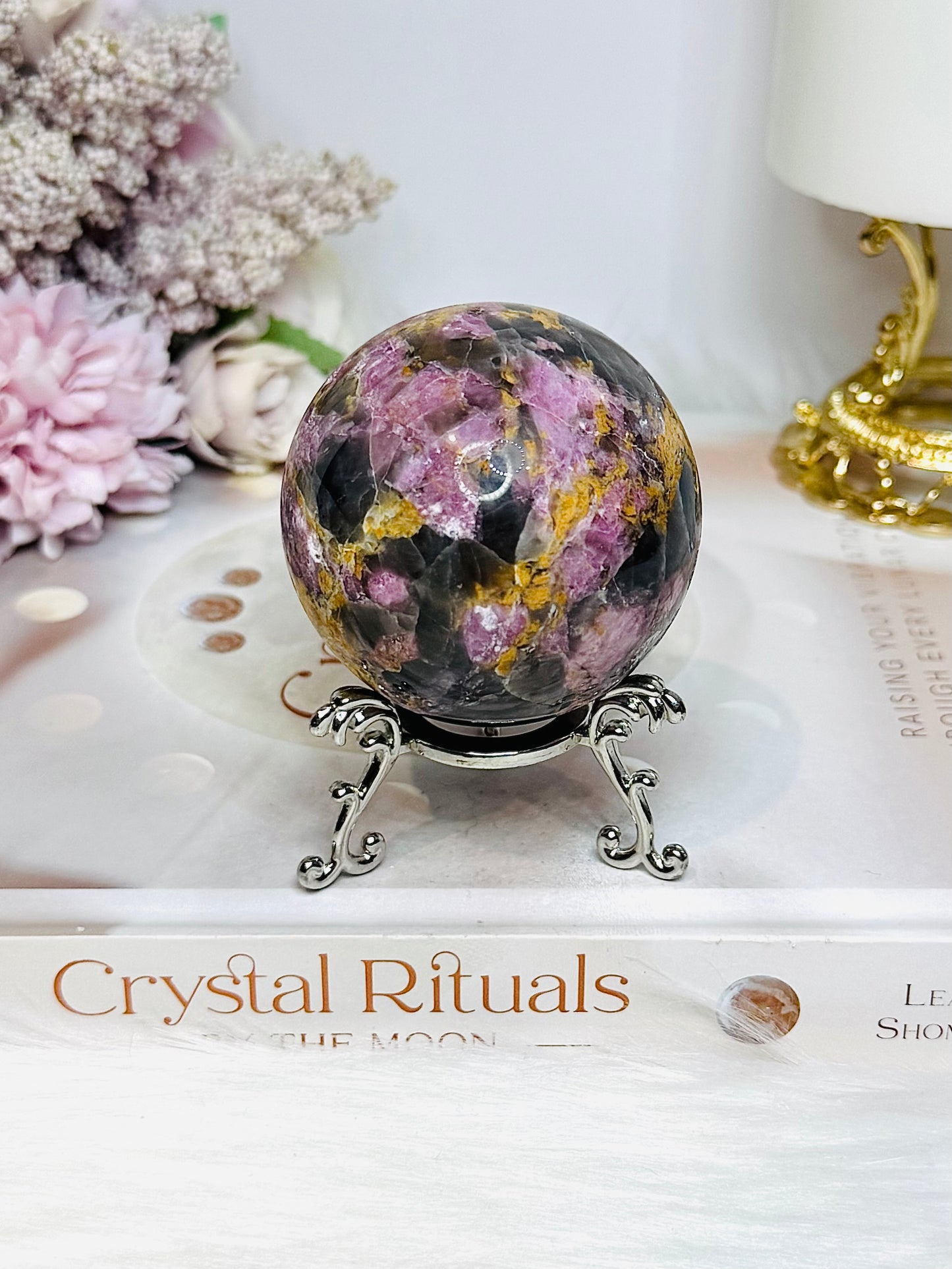 High Grade Pink Tourmaline Sphere on Stand 260g