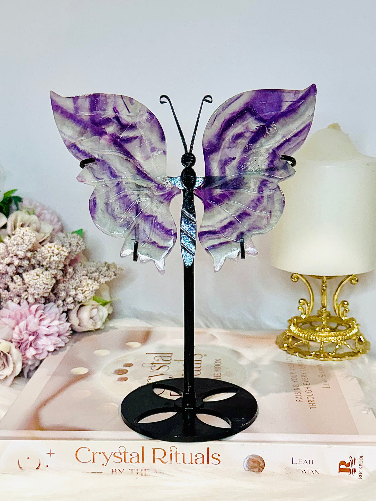 Large Rainbow Fluorite Butterfly Wings On Stand 19cm