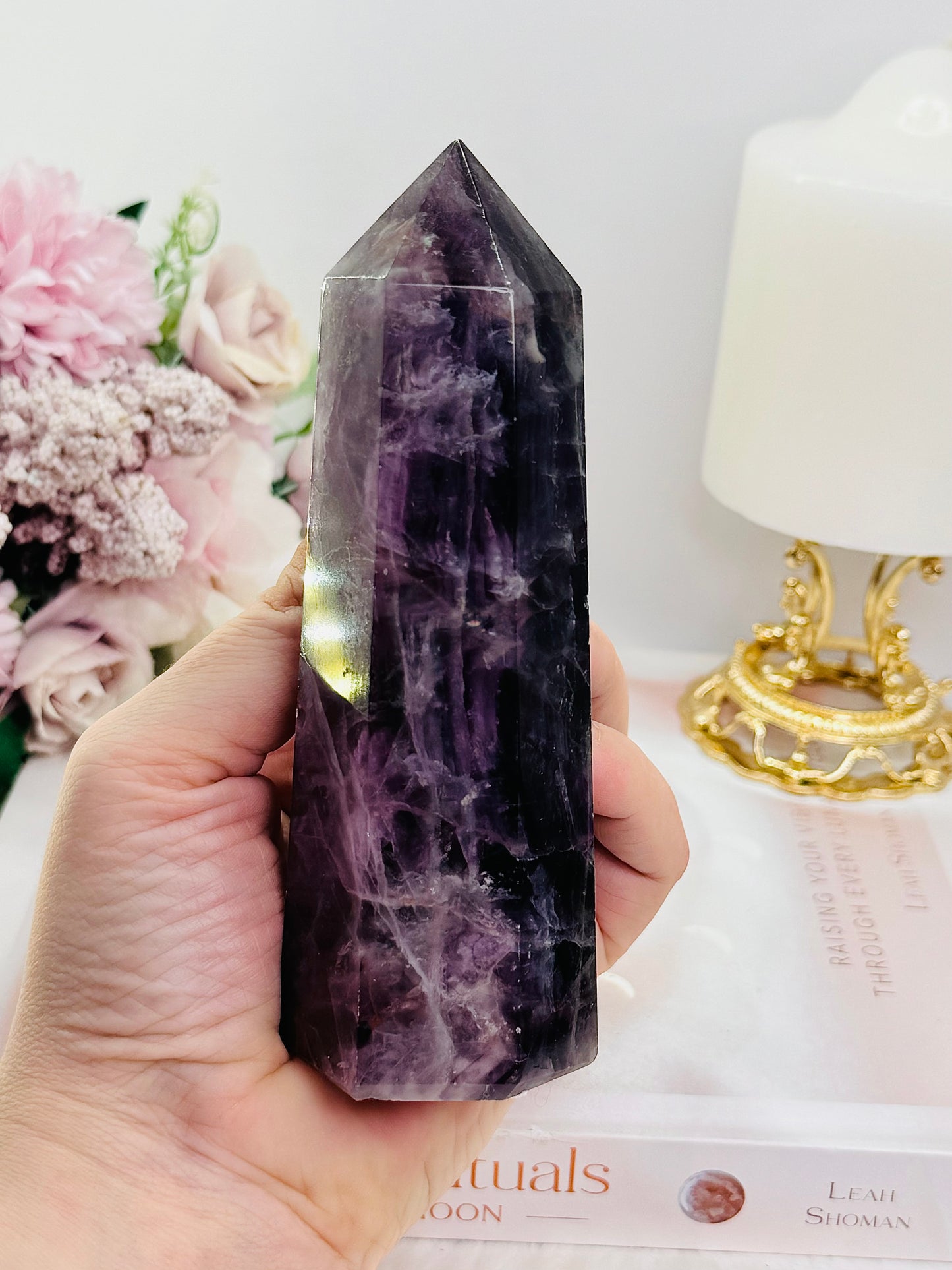 Stunning 13.5cm Purple Fluorite Chunky Tower 406grams