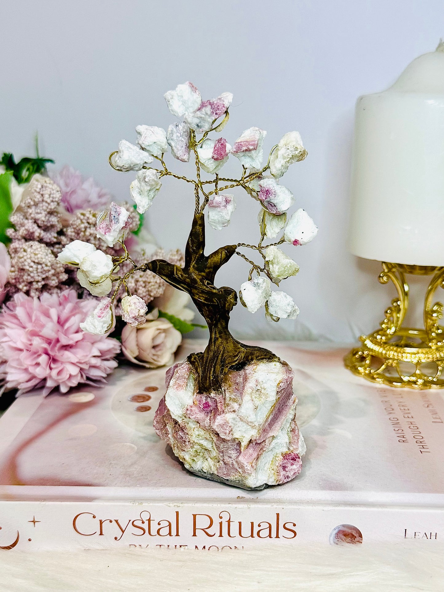 Natural Pink Tourmaline Carved Tree 14cm