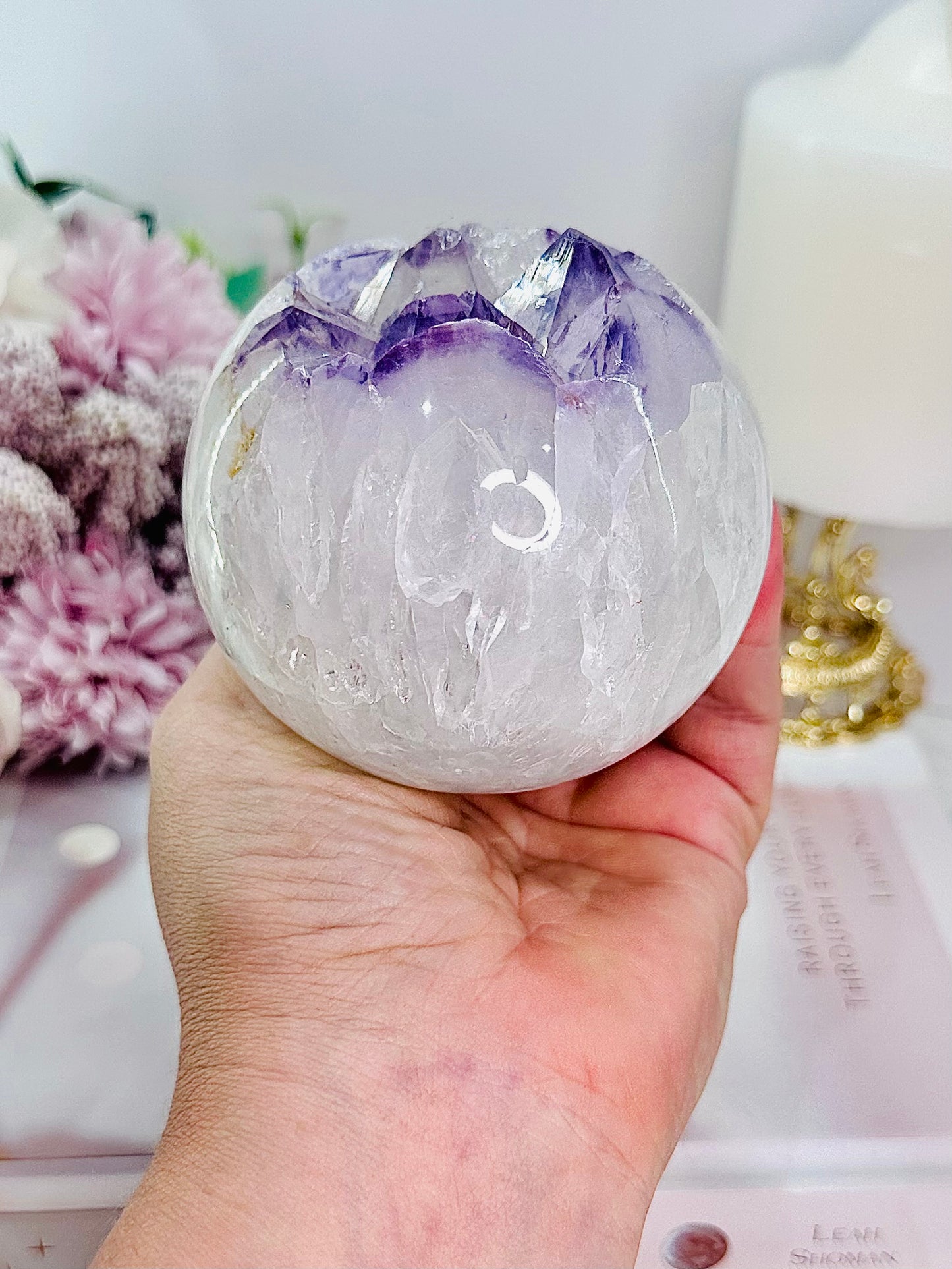 Absolutely Exquisite!!! Large Classy & Fabulous 654gram Druzy Amethyst Quartz Sphere On Stand With Rainbows ~ From Brazil ~ Note: Sphere has been discontinued as there is a slight chip on tip of druzy point