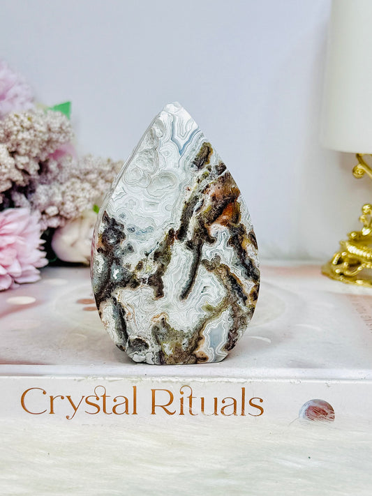 Mexican Lace Agate Flame with Druzy On Tip 8.5cm