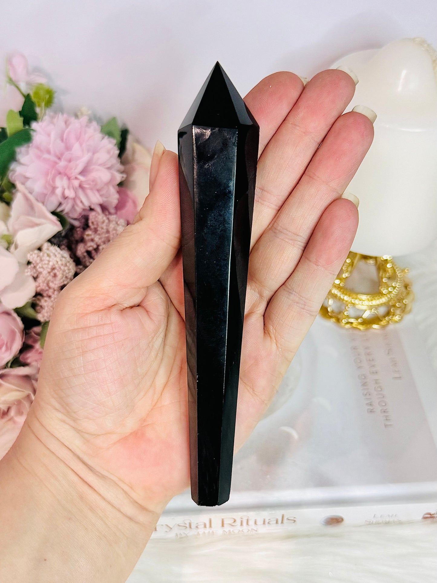 For Protection ~ 15cm Black Obsidian Wand | Obelisk Tower