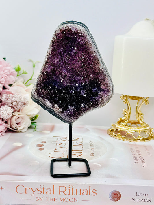 Tall Natural 16cm Sparkling Purple Amethyst Cluster on Stand