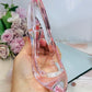 Gift Set ~ Large Mirror Tray 15cm, Large Pink Acrylic Shoe, Clear Quartz Cluster & Fire & Ice Quartz Sphere On Stand