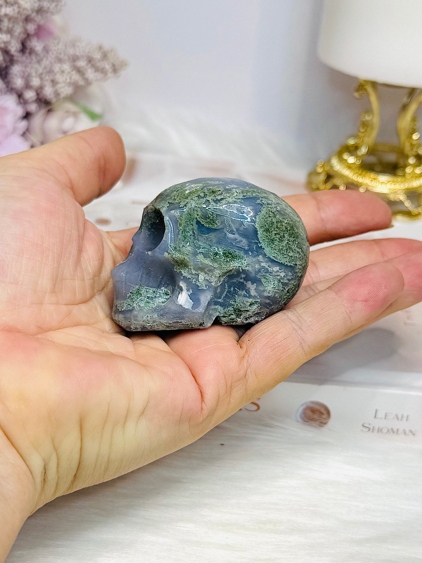 Moss Agate Carved Skull 5.5cm
