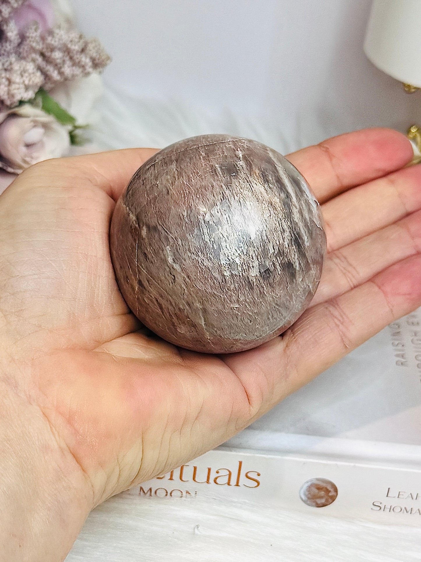 High Grade Moonstone X Sunstone Sphere On Stand 253g