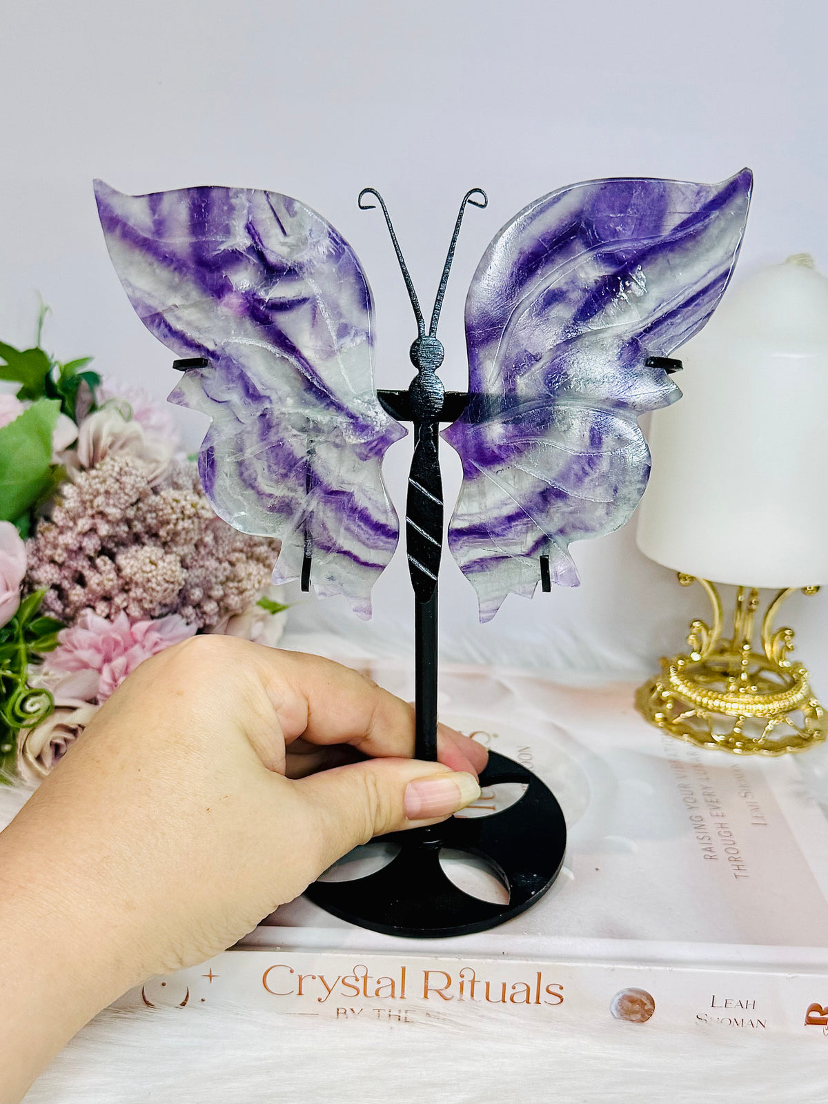 Large Rainbow Fluorite Butterfly Wings On Stand 19cm