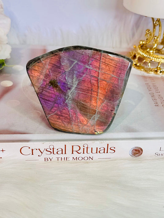 Wow! Incredible Pink, Purple & Orange Flash Natural Labradorite Polished Freeform 324grams