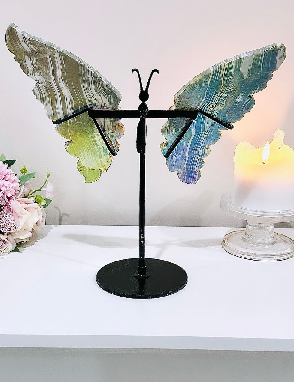 ⚜️ SALE ⚜️ WOWOWOWOW!!!! A Spectacular Piece!!!! Large 27cm (Inc Stand) Aura Calcite Butterfly Wings On Stand