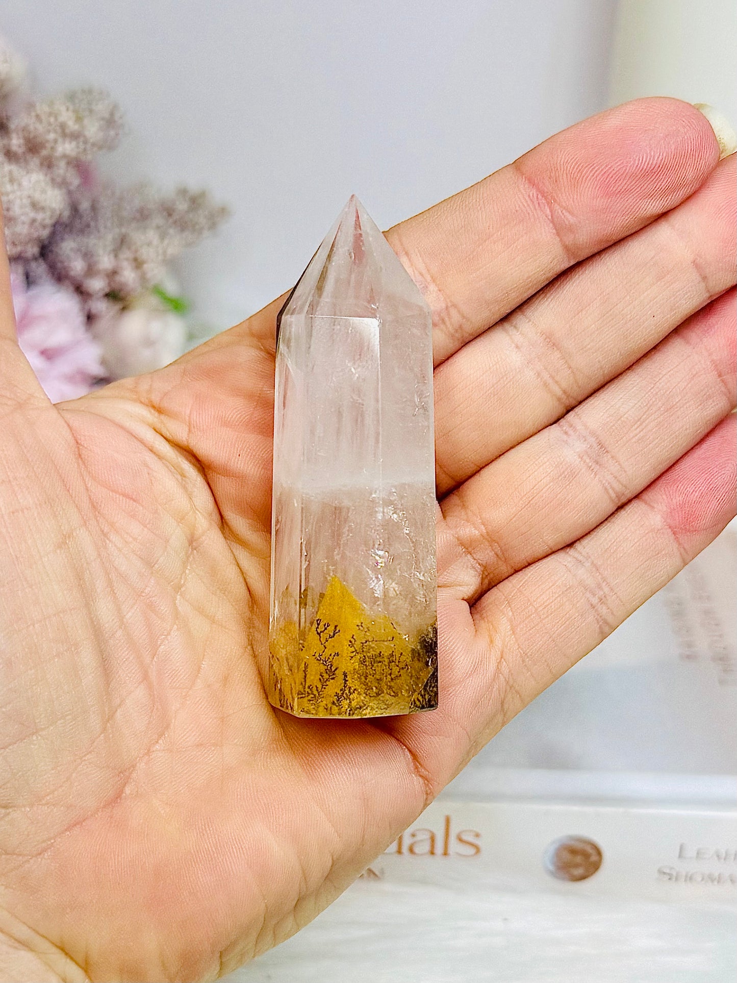 Dentrictic Leaf Rose Quartz Tower 7cm