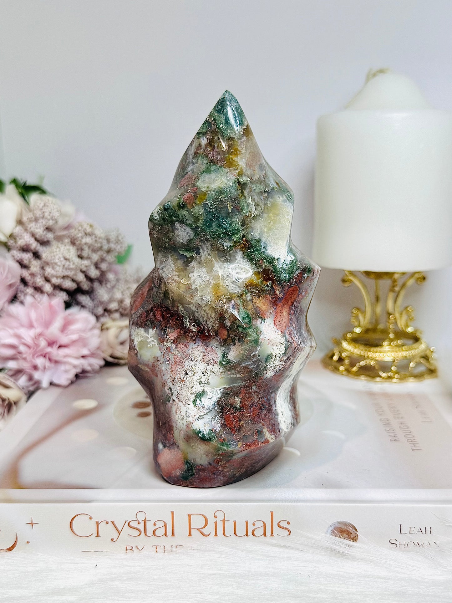 Large Ocean Jasper Carved Flame 14cm 706g