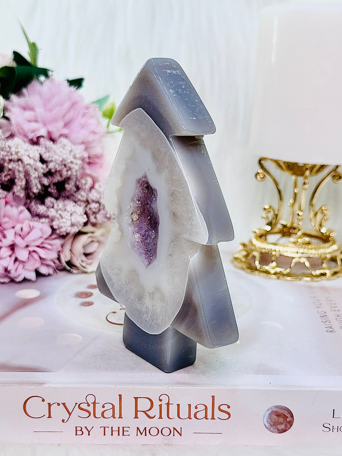 For The Most Wonderful Time Of Year ~ Stunning Druzy Agate Amethyst Carved Christmas Tree From Brazil 12cm