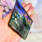 WOW!!!! Absolutely Gorgeous Labradorite Diamond Full of Purple Flash Both Sides On Silver Stand 20cm