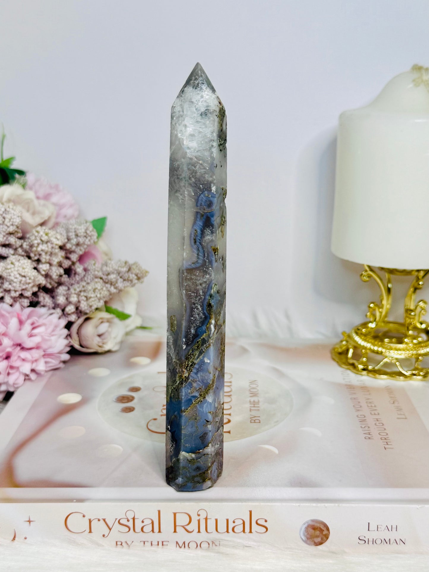 Moss Agate Tower 16cm