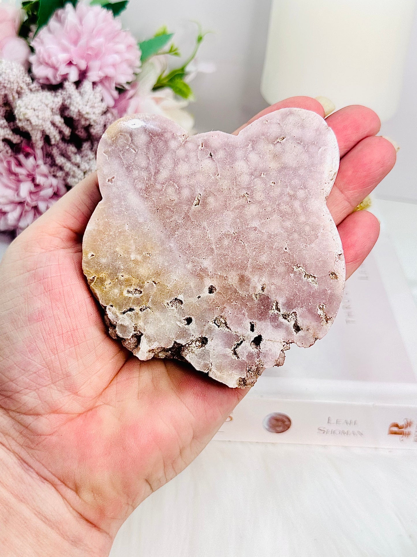 Druzy Pink Amethyst Carved Bear Head 8.5cm